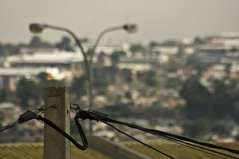 blurred township in the background